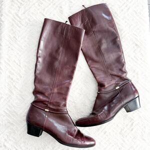 Salvatore Ferragamo Vintage Burgundy Leather Knee High Riding Boots Narrow